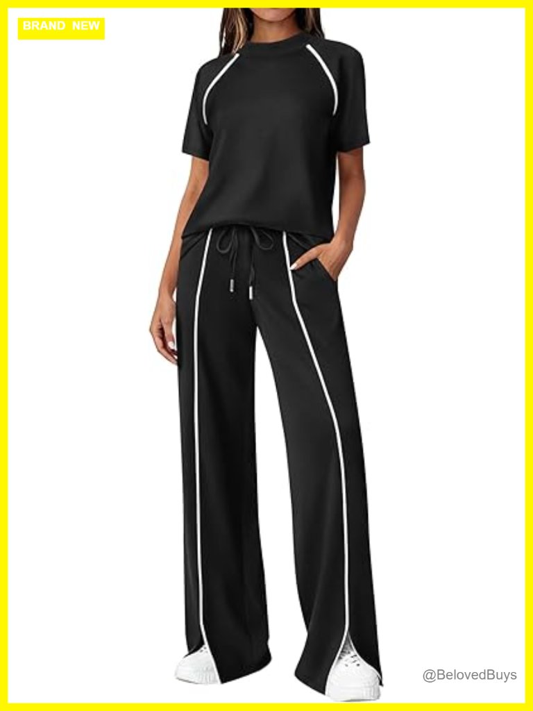Casual Two Piece Lounge Set Wide Leg Pants Workout Outfit Matching Sweatsuit